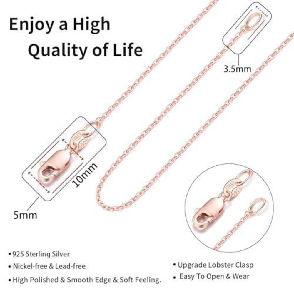 9036 18k Rose Gold Plated 925 Sterling Silver Chain Necklace , 1.1mm Cable - Picture 3 of 5